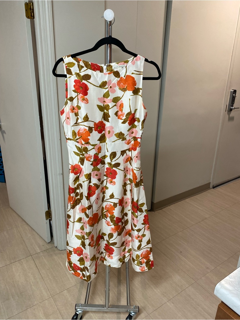 Banana Republic White Midi Dress with Orange & Pink Floral Print